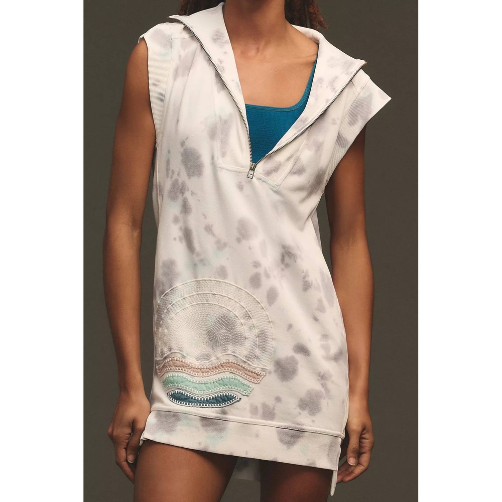 Daily Practice Anthropologie Tie Dye Hooded Sleeveless Tunic Dress Grey XXS